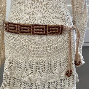 Vintage Boho Hippie Wood Bead Tribal Pattern Wrap Rope tie tassle belt